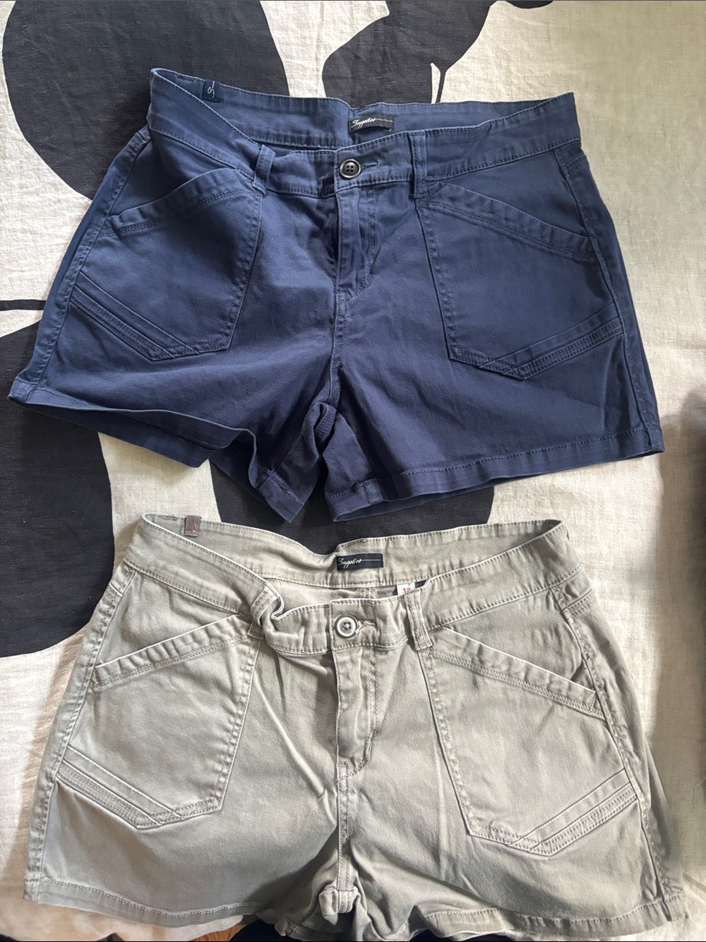 Two pairs - UNIONBAY Women's Navy and khaki Jean Shorts
